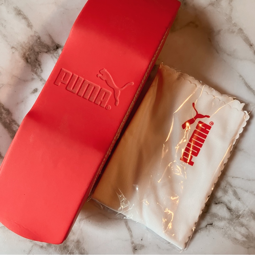 NWOT PUMA vintage red eyeglass/sunglass case with cleaning cloth